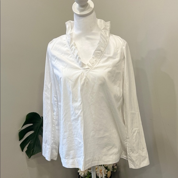 Chic White Ruffle V-Neck Blouse - Picture 1 of 16